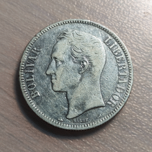 VENEZUELA 5 BOLIVARES 1904 BC+/MBC-