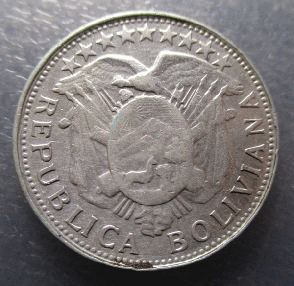 BOLIVIA 50 CENTAVOS 1901 PTS MM KM 175.1