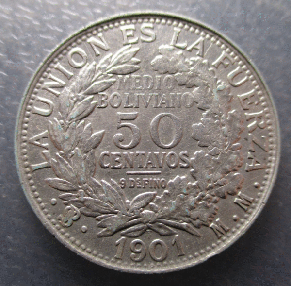 BOLIVIA 50 CENTAVOS 1901 PTS MM KM 175.1 - Imagen 2