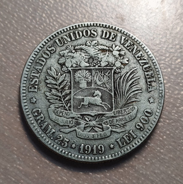 VENEZUELA 5 BOLIVARES 1919 MBC/MBC+ - Imagen 2