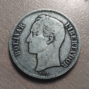VENEZUELA 5 BOLIVARES 1886 BC+/MBC-
