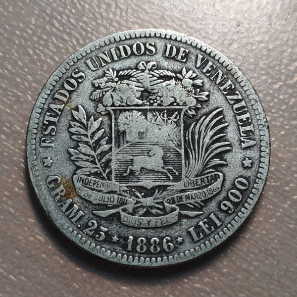 VENEZUELA 5 BOLIVARES 1886 BC+/MBC- - Imagen 2