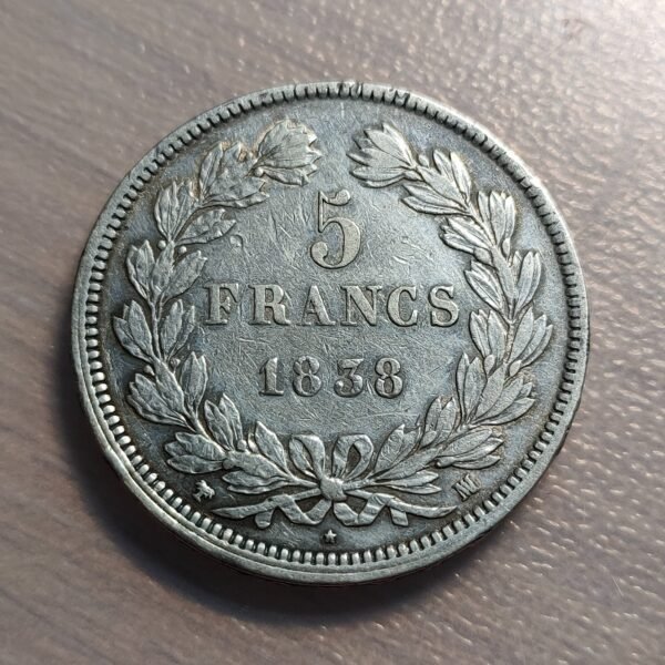 FRANCIA FRANCE LUIS FELIPE I LOUIS PHILIPPE I 5 FRANCOS 5 FRANCS 1838 MA MBC - Imagen 2