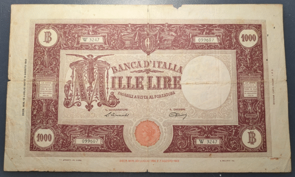 ITALIA 1000 LIRE 12/07/1947 P-72c BC