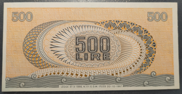 ITALIA 500 LIRE 20/10/1967 SC UNC - Imagen 2