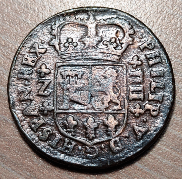 ESPAÑA ZARAGOZA FELIPE V 4 MARAVEDIS 1719 BC+ - Imagen 2