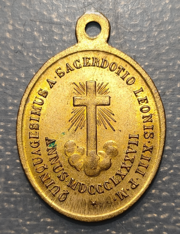 MEDALLA RELIGIOSA LEON  XIII 1887 - 50 AÑOS DE SACERDOCIO - Imagen 2