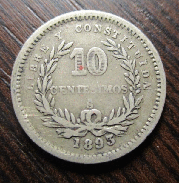 URUGUAY 10 CENTESIMOS 1893 MBC- - Imagen 2