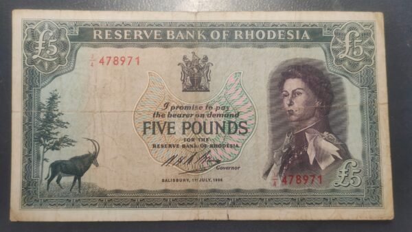 RODESIA RHODESIA 5 POUNDS 01/07/1966 P29a SCARCE ESCASA