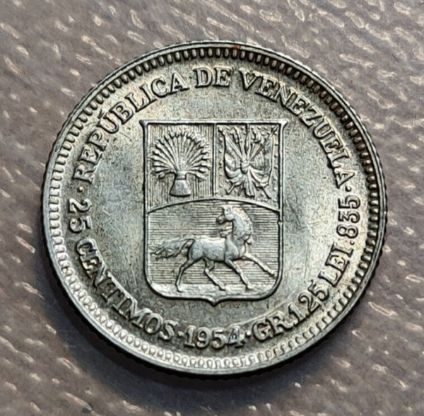 VENEZUELA 25 CENTIMOS 1954 SC UNC - Imagen 2
