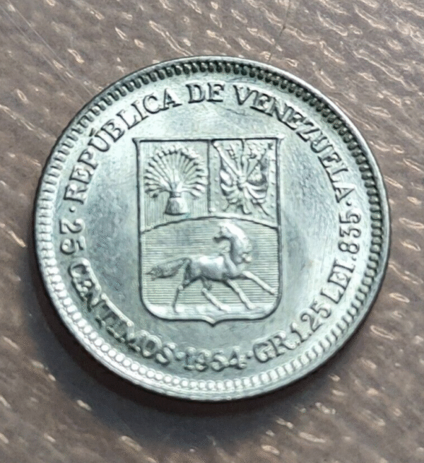 VENEZUELA 25 CENTIMOS 1954 - Imagen 2
