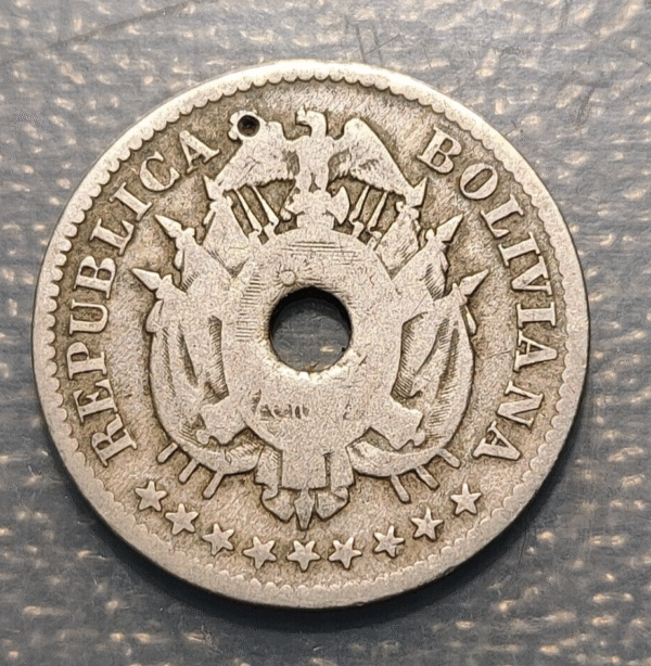 BOLIVIA 10 CENTAVOS 1883 AGUJERO HOLED