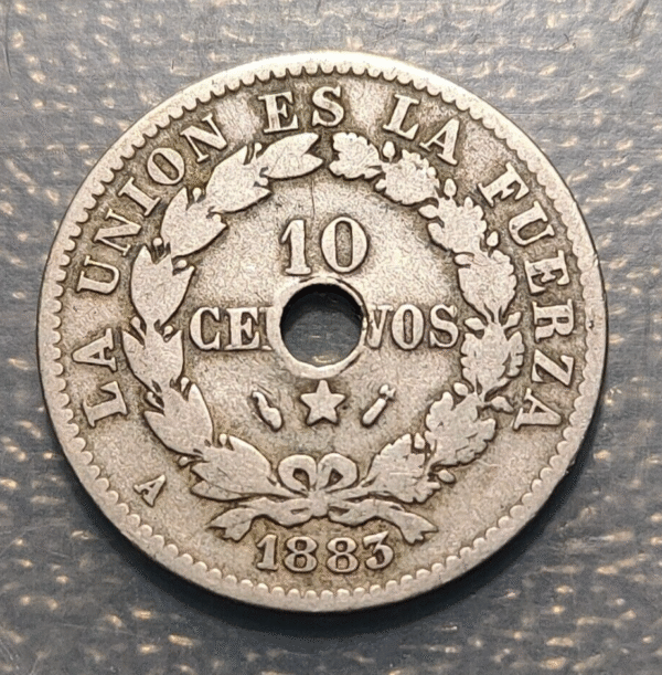 BOLIVIA 10 CENTAVOS 1883 AGUJERO HOLED - Imagen 2