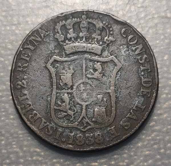 ESPAÑA BARCELONA ISABEL II 3 CUARTOS 1838