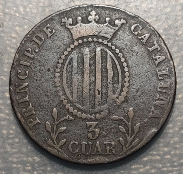 ESPAÑA BARCELONA ISABEL II 3 CUARTOS 1838 - Imagen 2