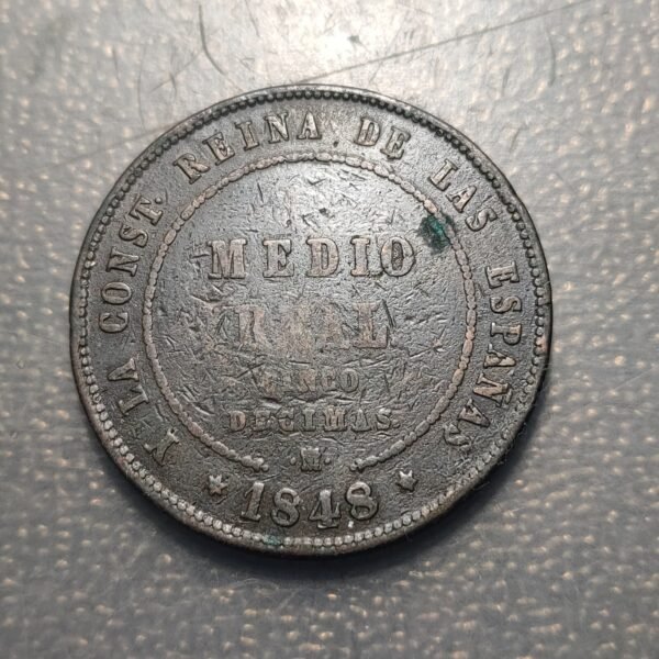 ESPAÑA MADRID ISABEL II 1/2 REAL (5 DÉCIMAS) 1848 - Imagen 2