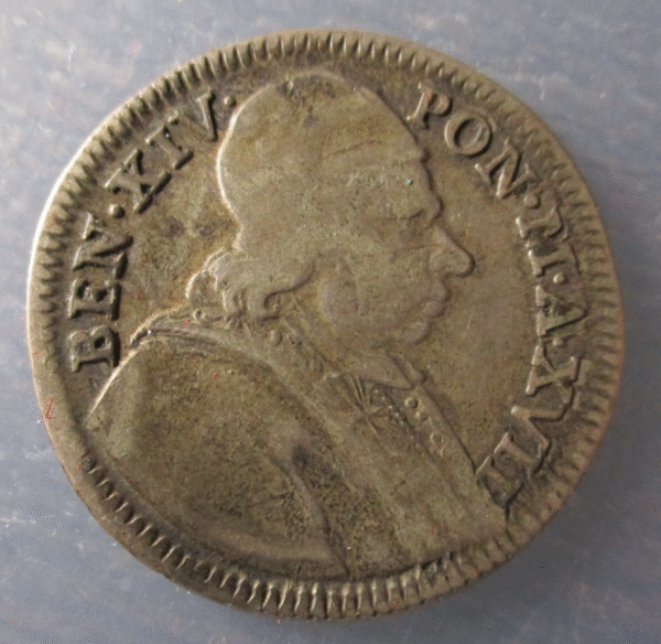 ESTADOS PAPALES PONTIFICIO VATICANO BENEDICTO XIV 1/5 DE ESCUDO 1756