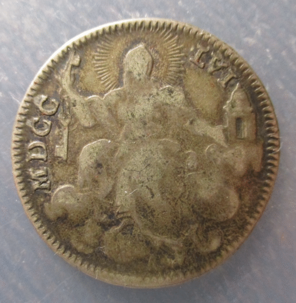 ESTADOS PAPALES PONTIFICIO VATICANO BENEDICTO XIV 1/5 DE ESCUDO 1756 - Imagen 2
