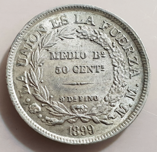 BOLIVIA 50 CENTAVOS 1/2 BOLIVIANO 1899 KM 161 SC- - Imagen 2
