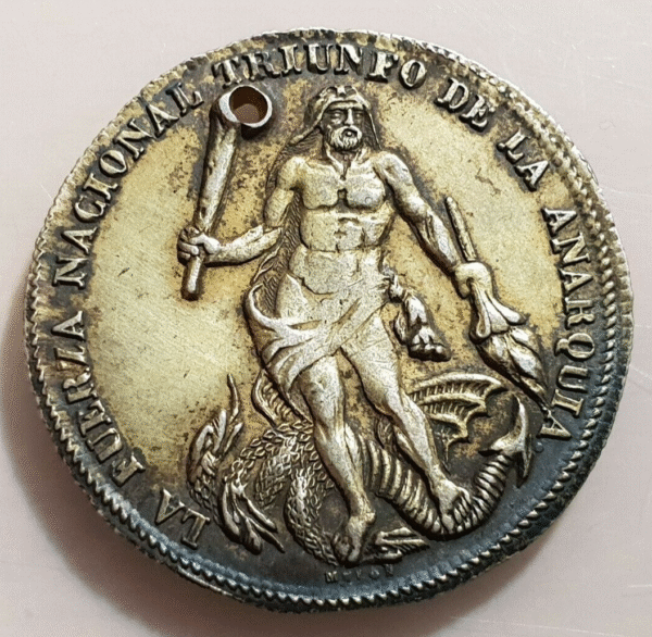 BOLIVIA MEDALLA PRESIDENTE BELZU GILT MEDALLA 1850 TAMAÑO 4 SOLES AGUJERO