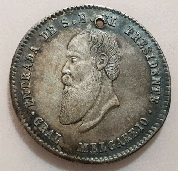 BOLIVIA MEDALLA PROCLAMACION GENERAL MELGAREJO 1867 TAMAÑO 1/2 MELGAREJO AGUJERO
