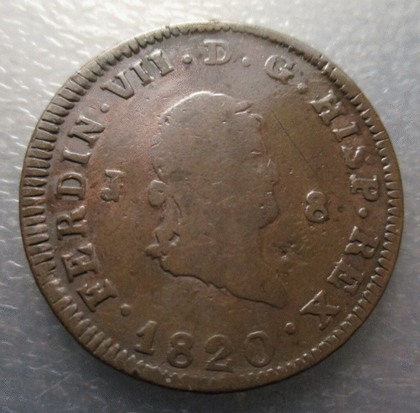 SPAIN FERDINAND VII JUBIA 8 MARAVEDIS 1820