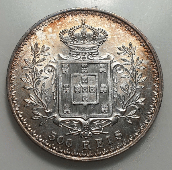 PORTUGAL CARLOS I 500 REIS 1891 SC UNC - Imagen 2