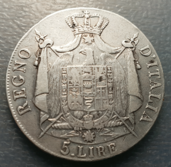 ITALIA REINO DE NAPOLEON 5 LIRE 1811 B BOLOGNA BOLONIA ESCASA MBC- - Imagen 2
