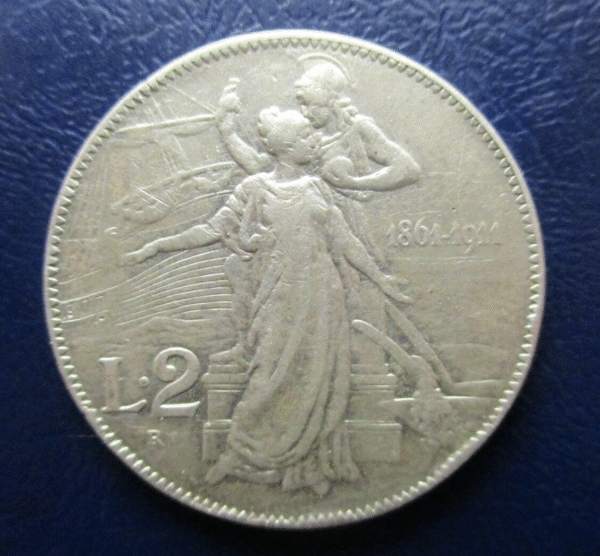 ITALIA REINO VITTORIO EMANUELE III 2 LIRE 2 LIRAS 1911 50 AÑOS UNIDAD ITALIA