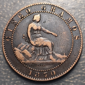 ESPAÑA GOBIERNO PROVISIONAL 5 CENTIMOS 1870 MBC-/MBC