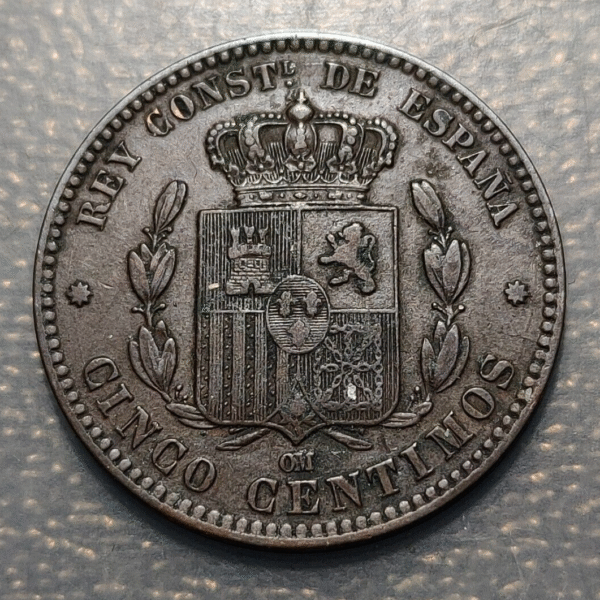 ESPAÑA ALFONSO XII 5 CENTIMOS 1877 MBC - Imagen 2