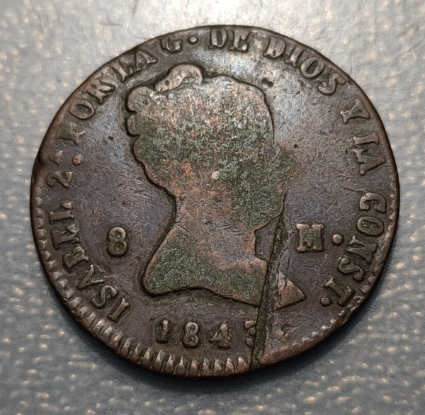 ESPAÑA SEGOVIA ISABEL II 8 MARAVEDIS 1843