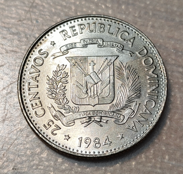 REPUBLICA DOMINICANA 25 CENTAVOS 1984 KM 61.1 CECA MEXICO HUMAN RIGHTS SC UNC - Imagen 2