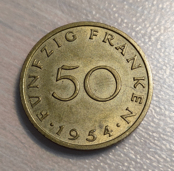 ALEMANIA GERMANY SARRE SAARLAND 50 FRANCOS 50 FRANKEN 1954 EBC - Imagen 2