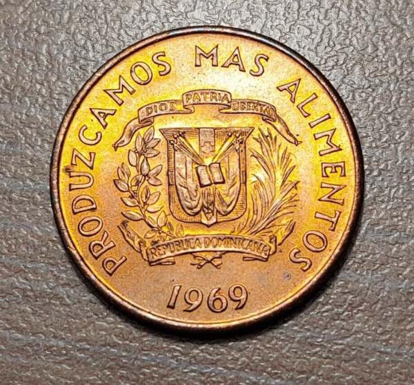 REPUBLICA DOMINICANA FAO 1 CENTAVO 1969 KM 32 SC UNC BRILLO ORIGINAL - Imagen 2
