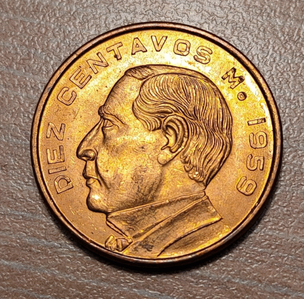 MEXICO 10 CENTAVOS 1959 KM 433 SC UNC BRILLO ORIGINAL - Imagen 2