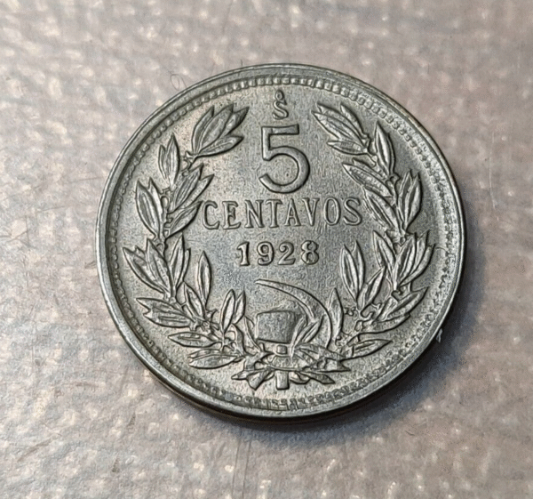 CHILE SANTIAGO 5 CENTAVOS 1928 KM 165 SC UNC - Imagen 2