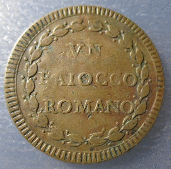 ESTADOS PAPALES PONTIFICIO VATICANO PIO VI UN BAIOCCO ROMANO AÑO IX (1783) - Imagen 2