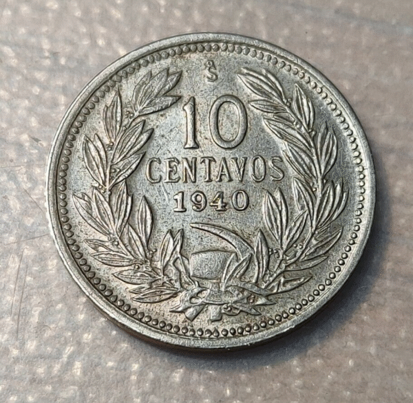 CHILE SANTIAGO 10 CENTAVOS 1940 KM 166 SC UNC CONDOR - Imagen 2