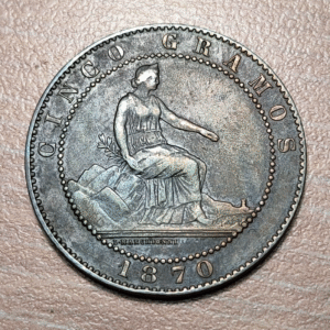 ESPAÑA GOBIERNO PROVISIONAL 5 CENTIMOS 1870 MBC+/EBC-