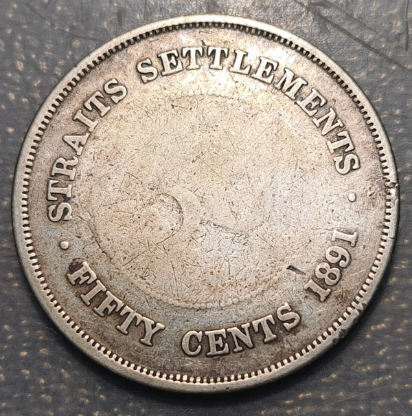 COLONIAS DEL ESTRECHO STRAITS SETTLEMENTS VICTORIA 50 CENTS 1891 - Imagen 2