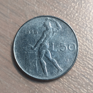 ITALIA REPUBLICA 50 LIRE 50 LIRAS 1958 MBC- FECHA MAS ESCASA