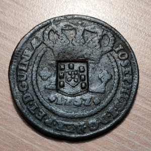 BRASIL BRAZIL 40 REIS 1809 COUNTERMARK OVER CONTRAMARCA EN 20 REIS 1757 BC+