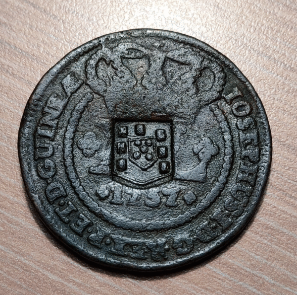 BRASIL BRAZIL 40 REIS 1809 COUNTERMARK OVER CONTRAMARCA EN 20 REIS 1757 BC+