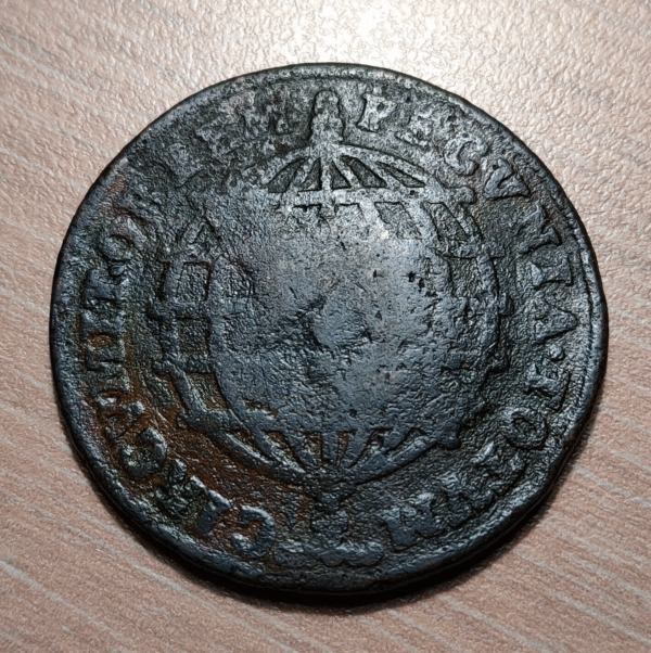 BRASIL BRAZIL 40 REIS 1809 COUNTERMARK OVER CONTRAMARCA EN 20 REIS 1757 BC+ - Imagen 2