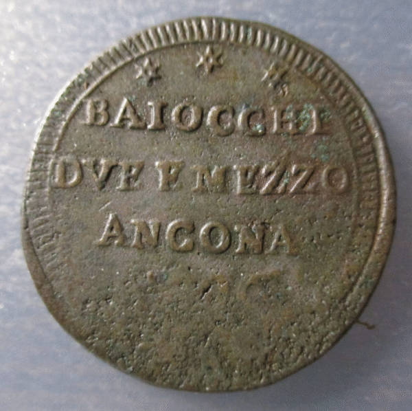 ESTADOS PAPALES PONTIFICIO VATICANO ANCONA PIO VI 2 1/2 BAIOCCHI 1796 - Imagen 2
