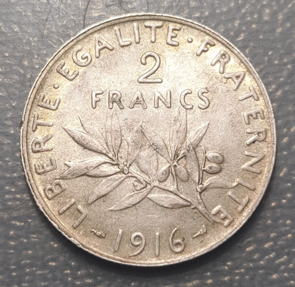 FRANCE FRANCIA 2 FRANCOS 2 FRANCS 1916 KM 845.1 PLATA - Imagen 2