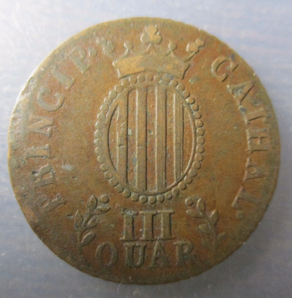 CATALUÑA CATALUNYA BARCELONA FERNANDO VII  3 CUARTOS - 3 QUARTOS 1814 - Imagen 2