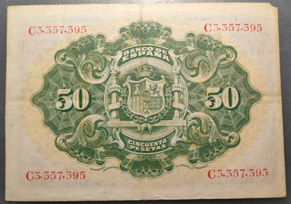 ESPAÑA SPAIN 50 PESETAS 1906 MBC- FALTA ESQUINA - Imagen 2