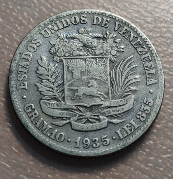VENEZUELA 2 BOLIVARES 1935 MBC - Imagen 2